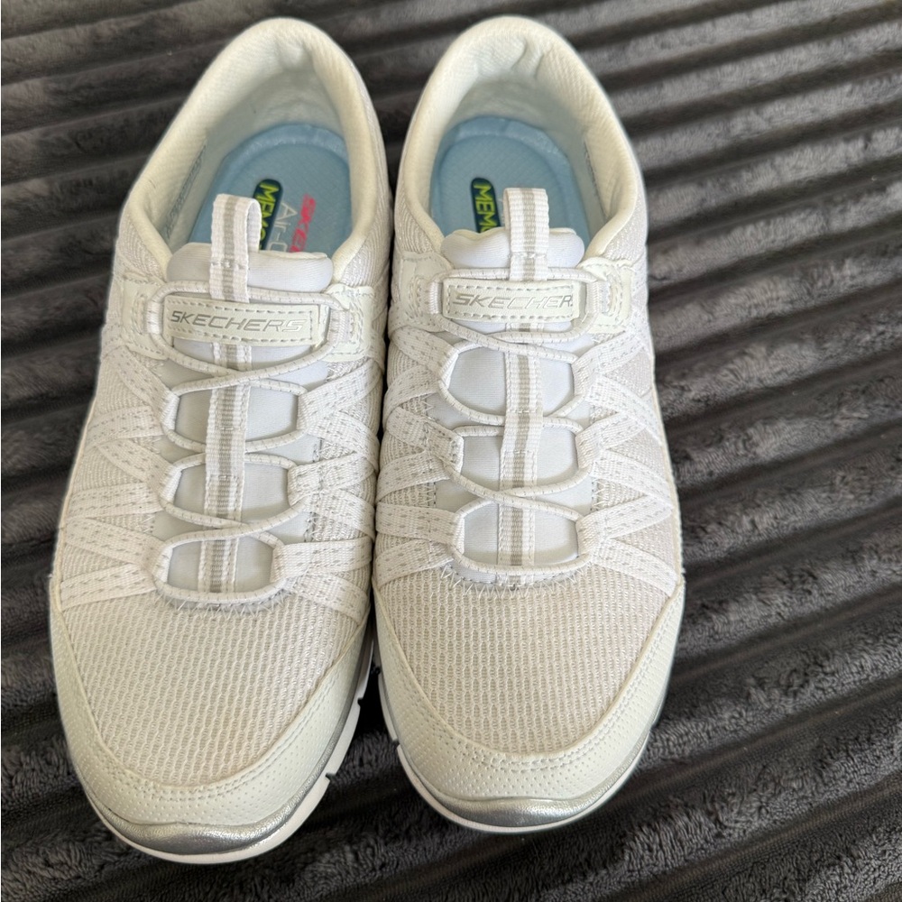Skechers Air-Cooled Memory Foam Women's White Slip-On Walking Sneakers - Picture 4 of 11